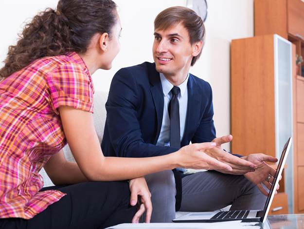 Businessman talking with client
