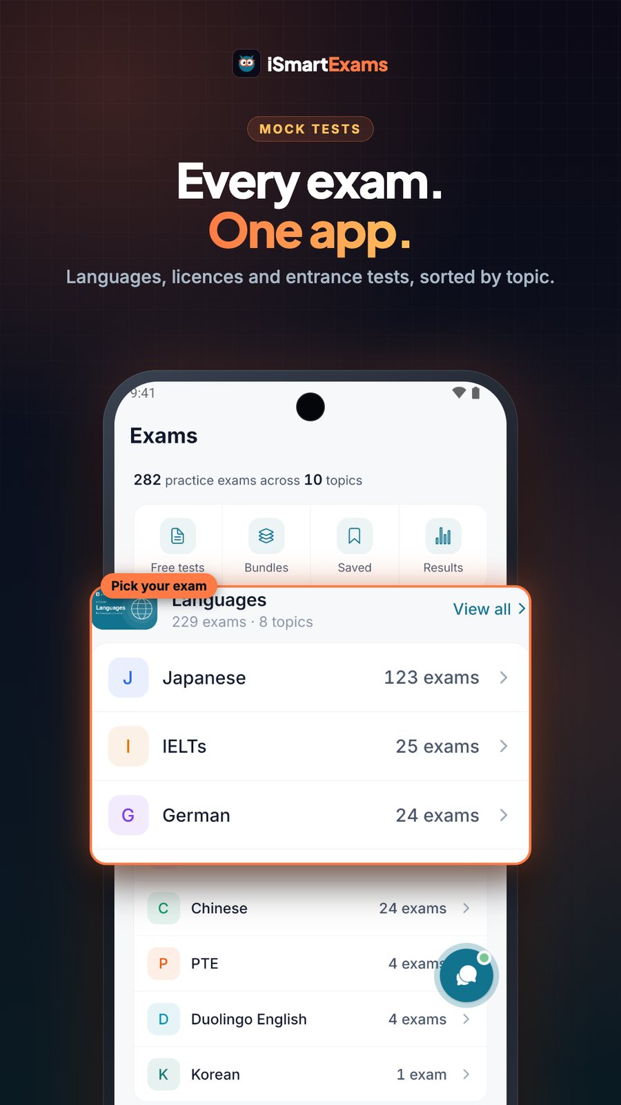 Exam catalogue grouped by category