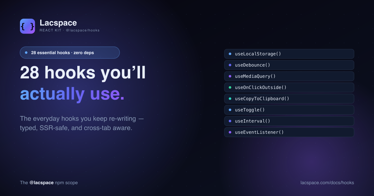 28 React Hooks You Will Actually Use: Inside @lacspace/hooks