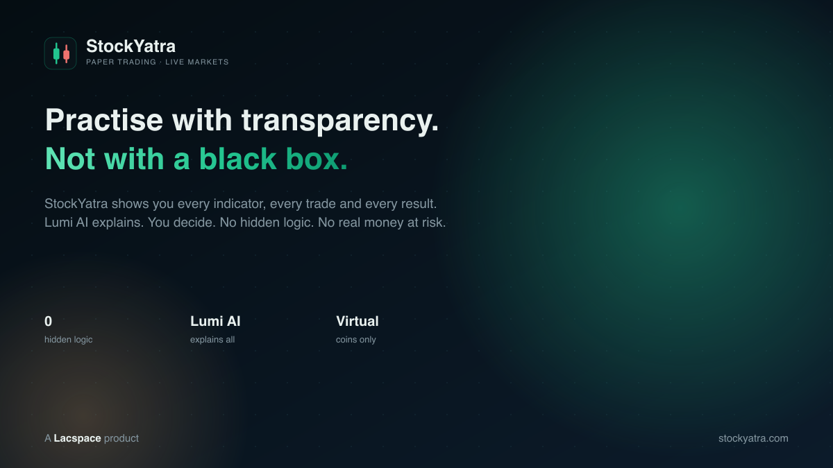 Practise with transparency, not with a black box. StockYatra shows every indicator, Lumi AI explains, no hidden logic