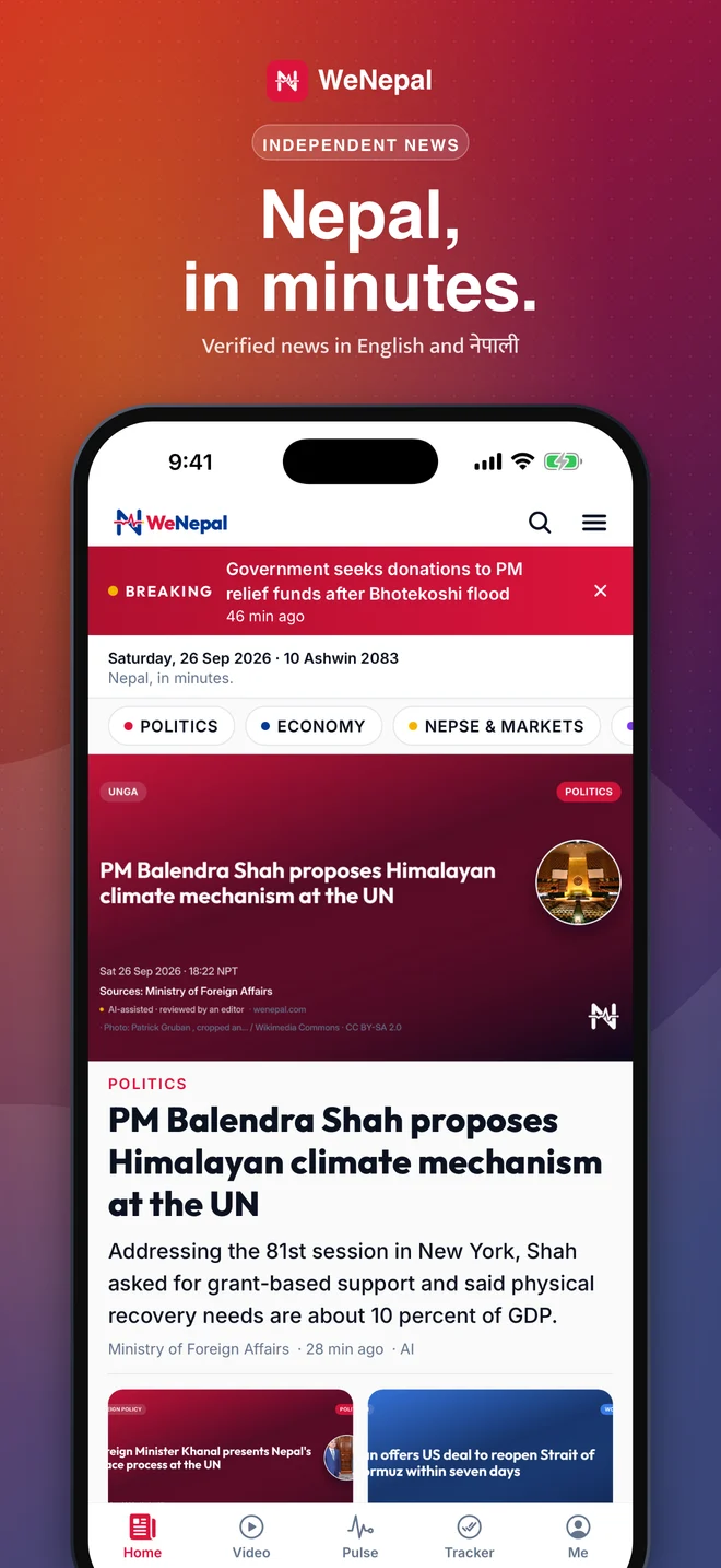 WeNepal app home screen with the day’s news